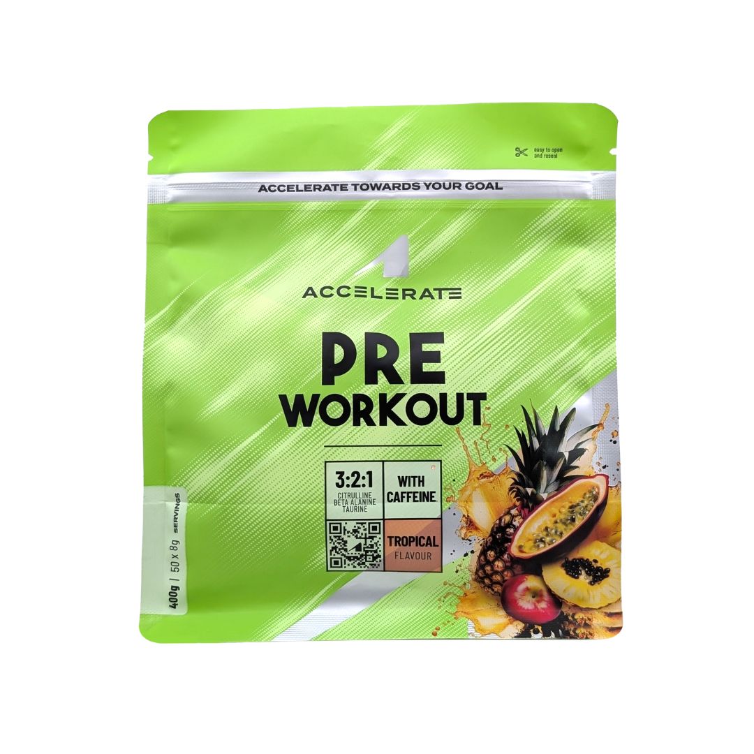 Accelerate Pre‑Workout Tropical – 80 mg Cafeïne, 3 g L‑Citrulline & 2 g Beta‑Alanine | 400 gram